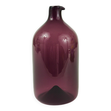 Glass vase signed Purple Timo Sarpaneva Pullo Bird Bottle, Iittala, Finland.
