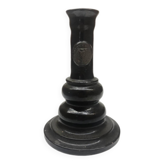Vintage black ceramic candle holder signed AP