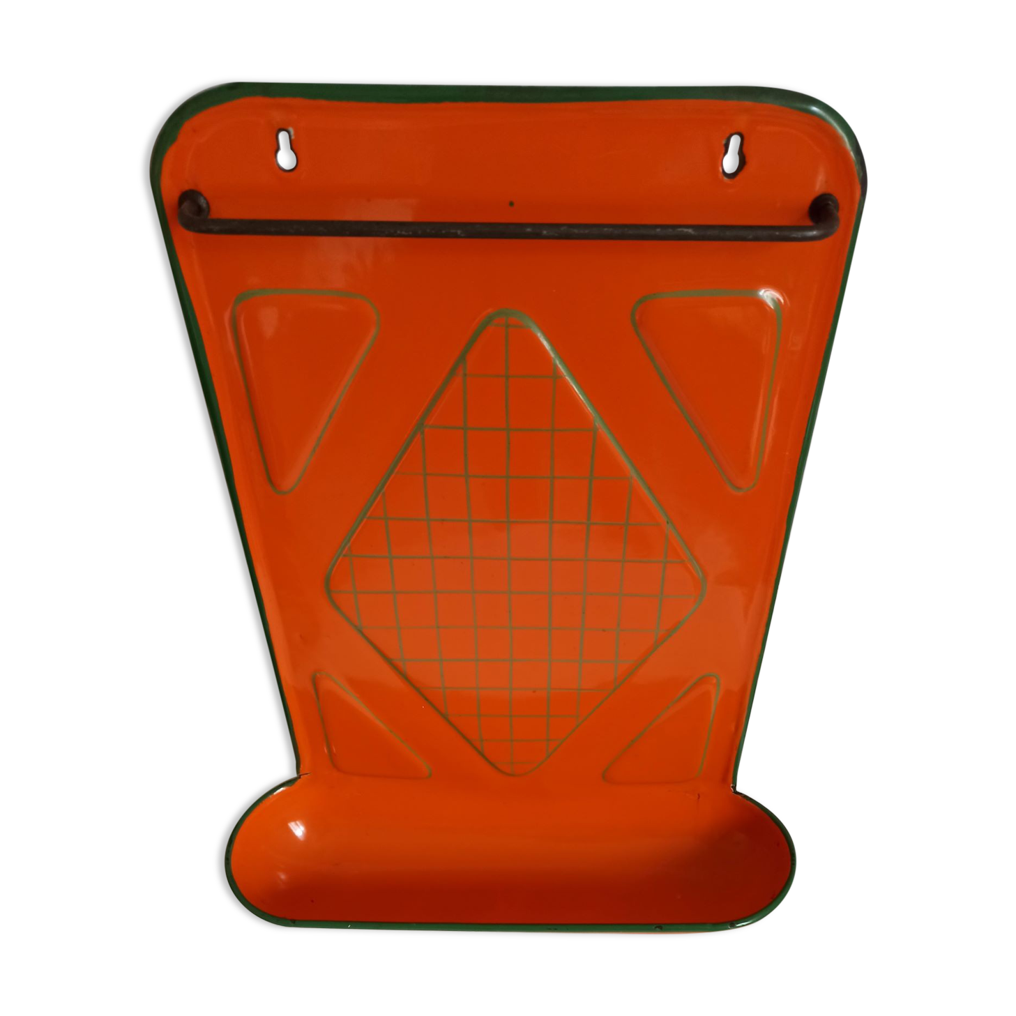 Orange enamelled kitchen utensil door