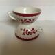 8 old earthenware cups with garnet flowers stenciled