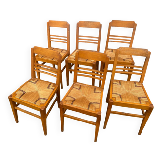 Chaise TAB vintage en bois et assise paillée
