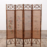 Vintage oriental folding screen Bamboo with fabric, 1960