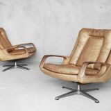 Swivel Leather Chairs by Carl Straub, 1950s, Set of 2