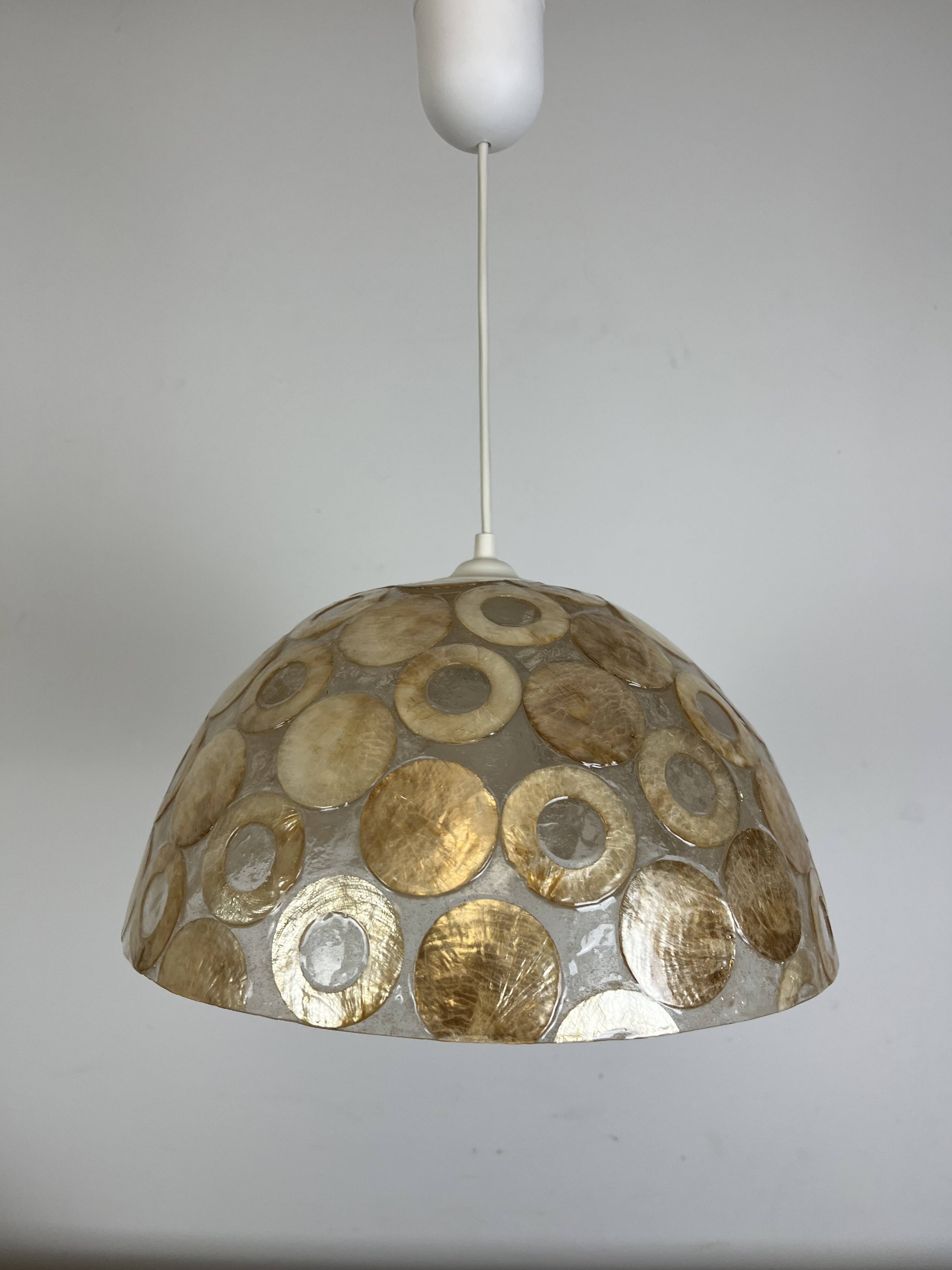 Vintage mother-of-pearl and resin pendant light, 1970s