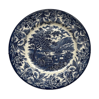 Assiette plate en faïence bleu et blanc