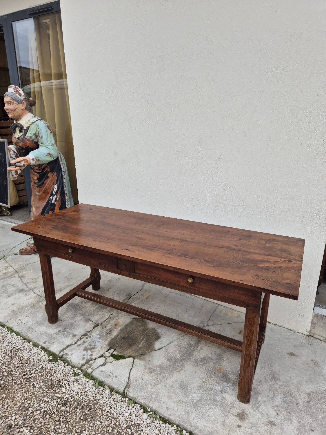 19th century solid walnut Burgundy farmhouse table with two drawers - 1m82