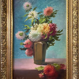Paintings XIX° during HST "Bouquet of flowers in vase" signed Polet + frame