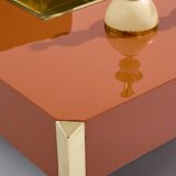 Table basse de Willy Rizzo modèle Alveo laquée marron laiton 1970