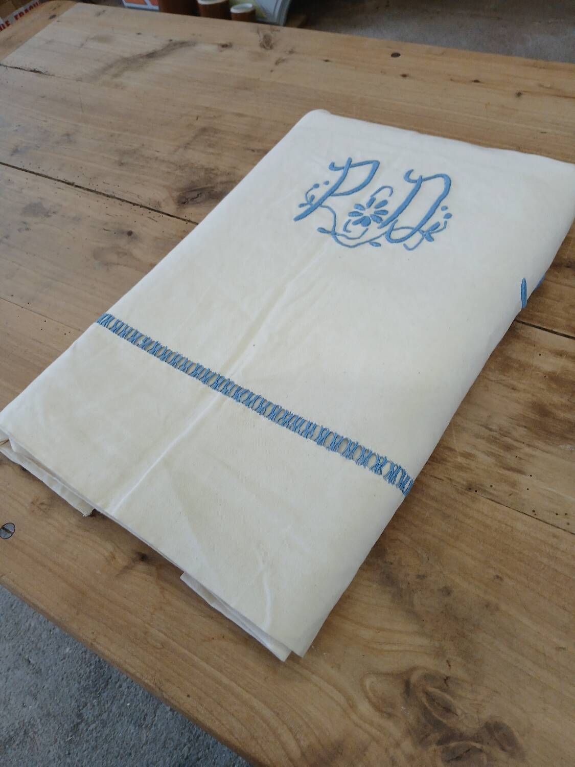 Antique linen/mixed sheet with embroidery