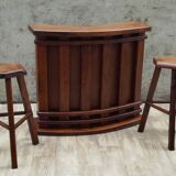 Bar and 2 brutalist stools in massive elm circa 1960
