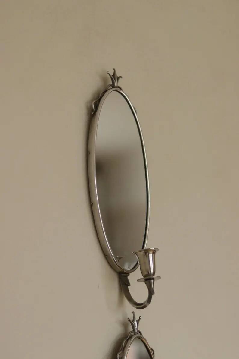 Pair of Mid-Century Tin Sconces with Mirror by Svenskt - Tenn, Sweden