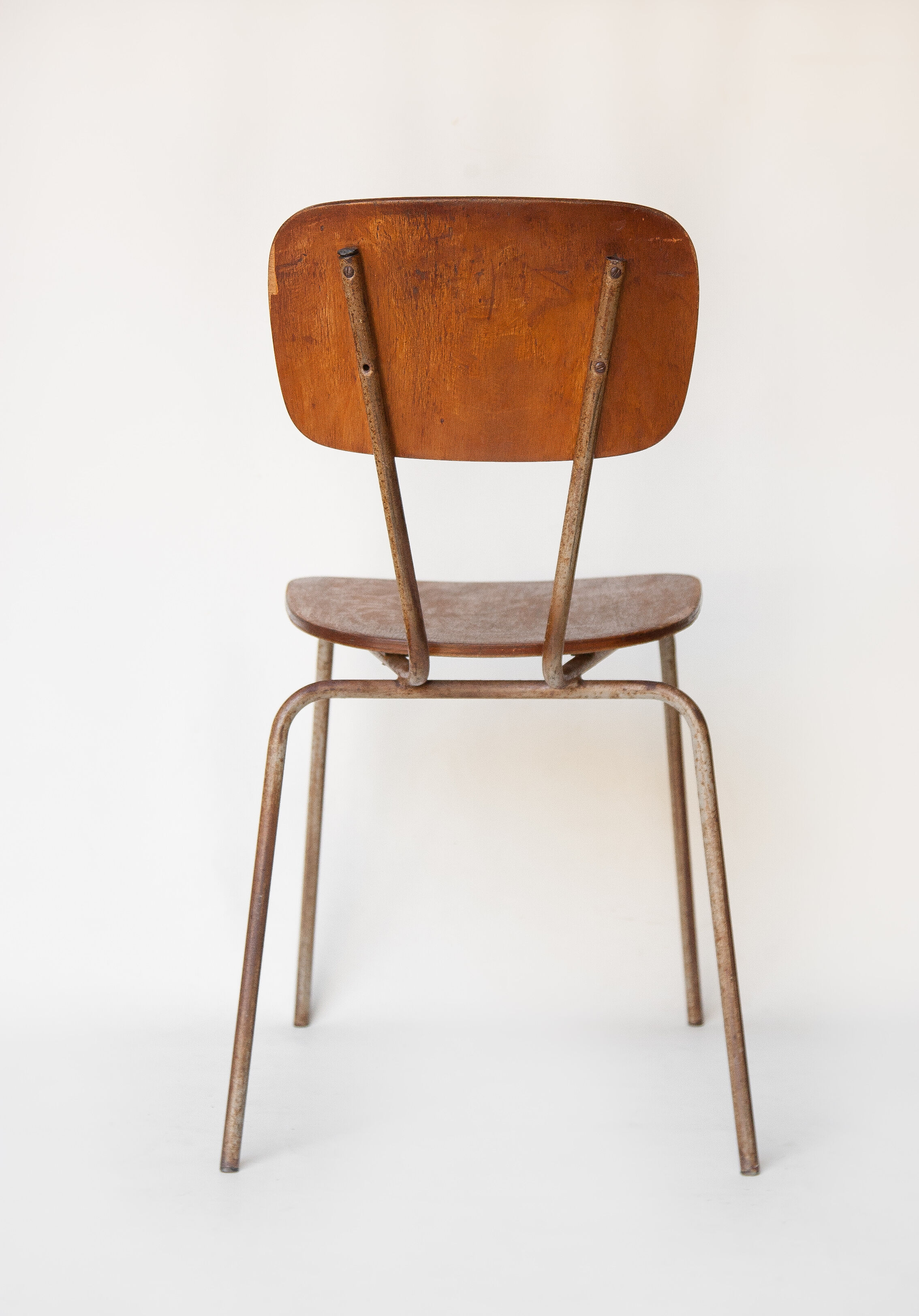 Vintage chair, wood and metal chair, old industrial chair, school, vintage bar décor, loft, flesh, industrial flesh