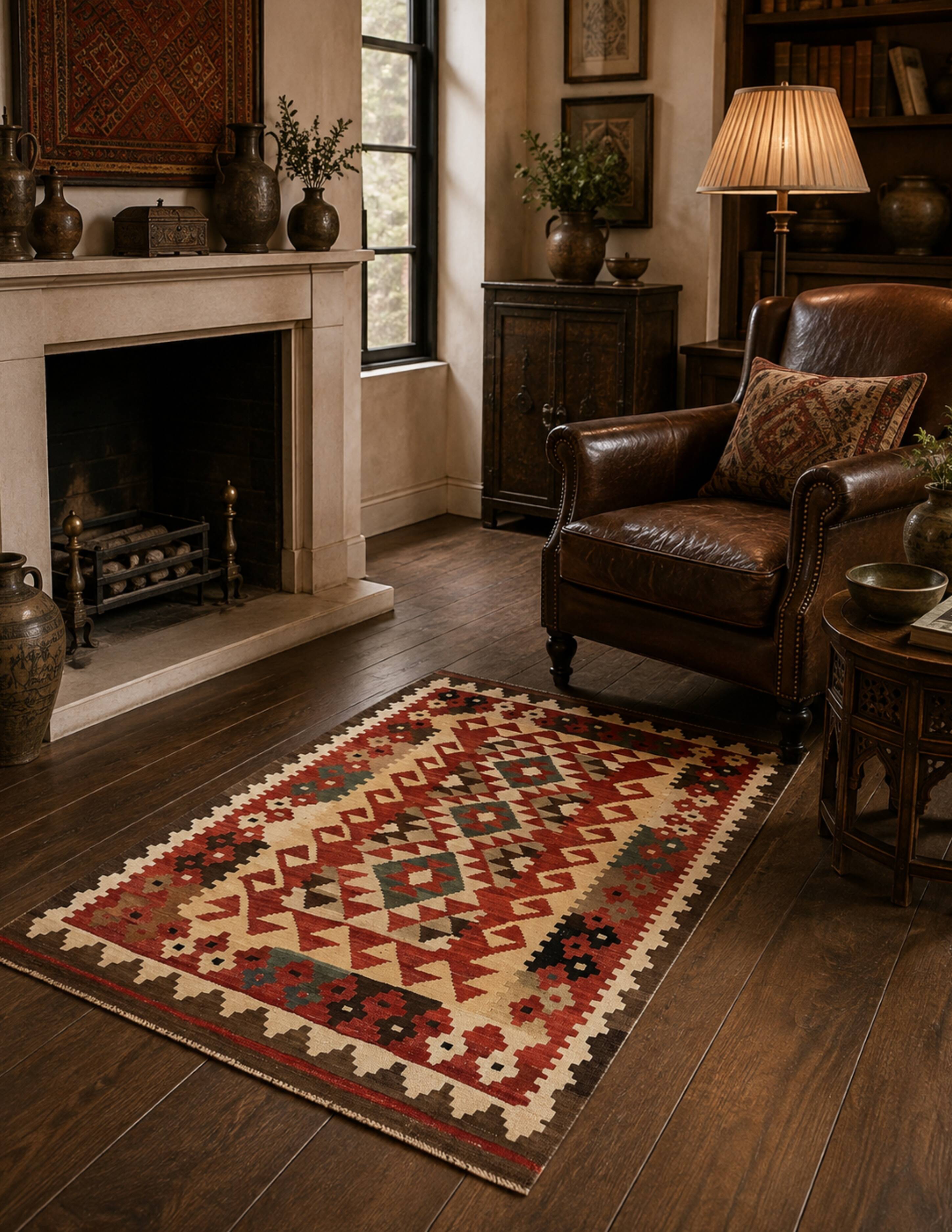 Traditional Tribal Kilim Rug, Multicolour Kilims Wool Area Geometric Carpet