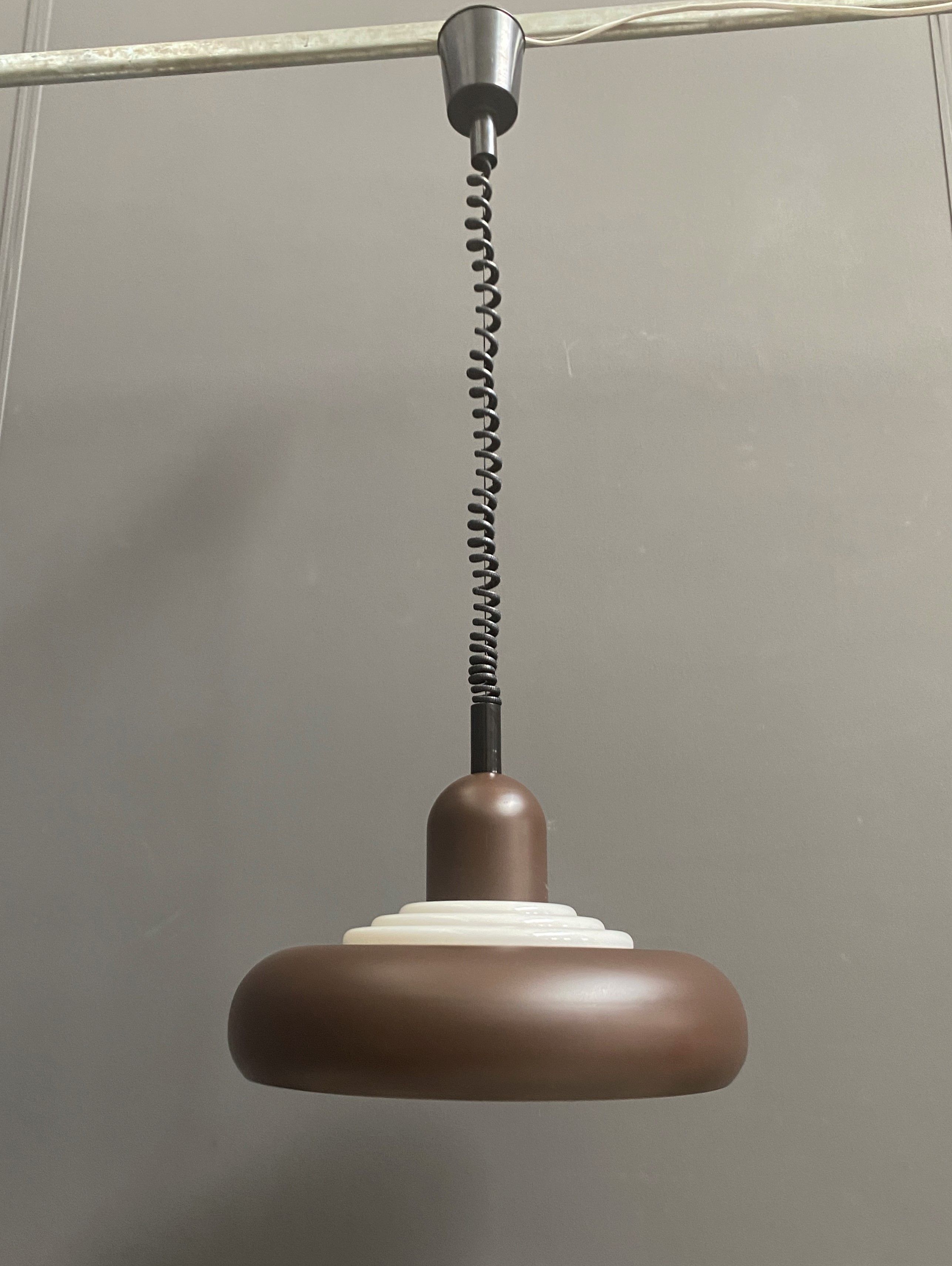 Knud Christensen pendant lamp model UFO in Brown metal, and white plastic 1970s