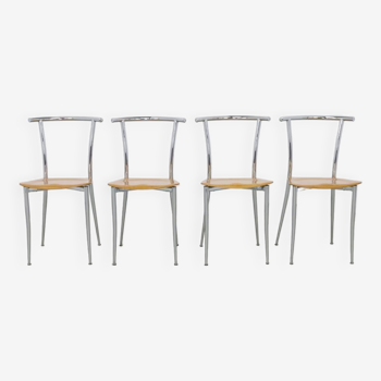 4x Postmodern Dining Chair in Chrome and plywood by Segis, 1990s