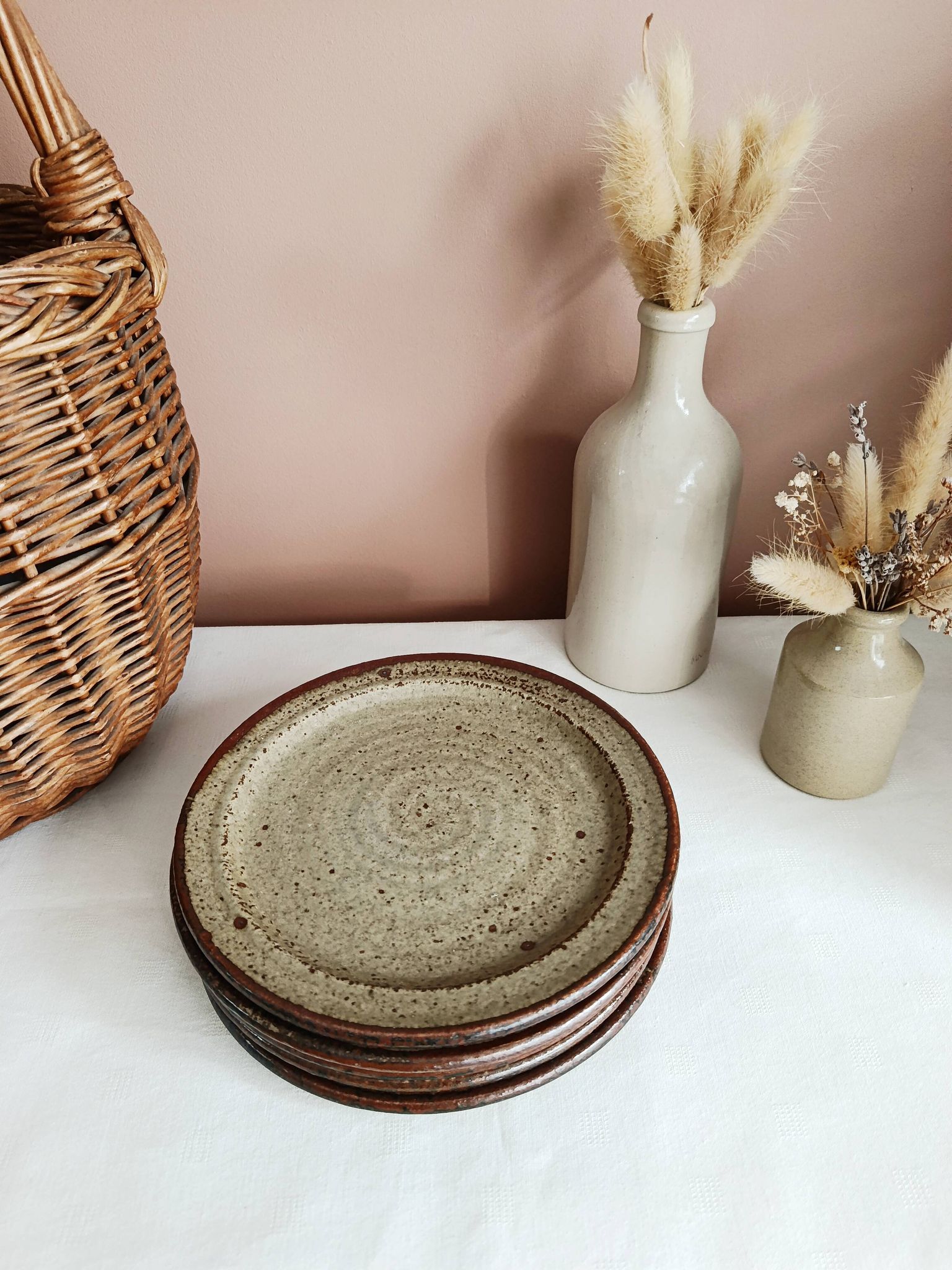 Set of 5 dessert plates by Jean Tessier, Le Cep, in pyrite stoneware.