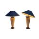 Set de 2 lampes de table vintage françaises châtain 68 cm bleu.