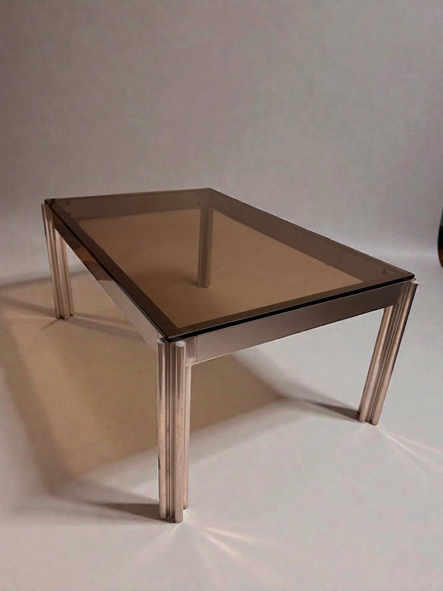 Aluminium coffee table with smoked glass by Georges Ciancimino, 1970.