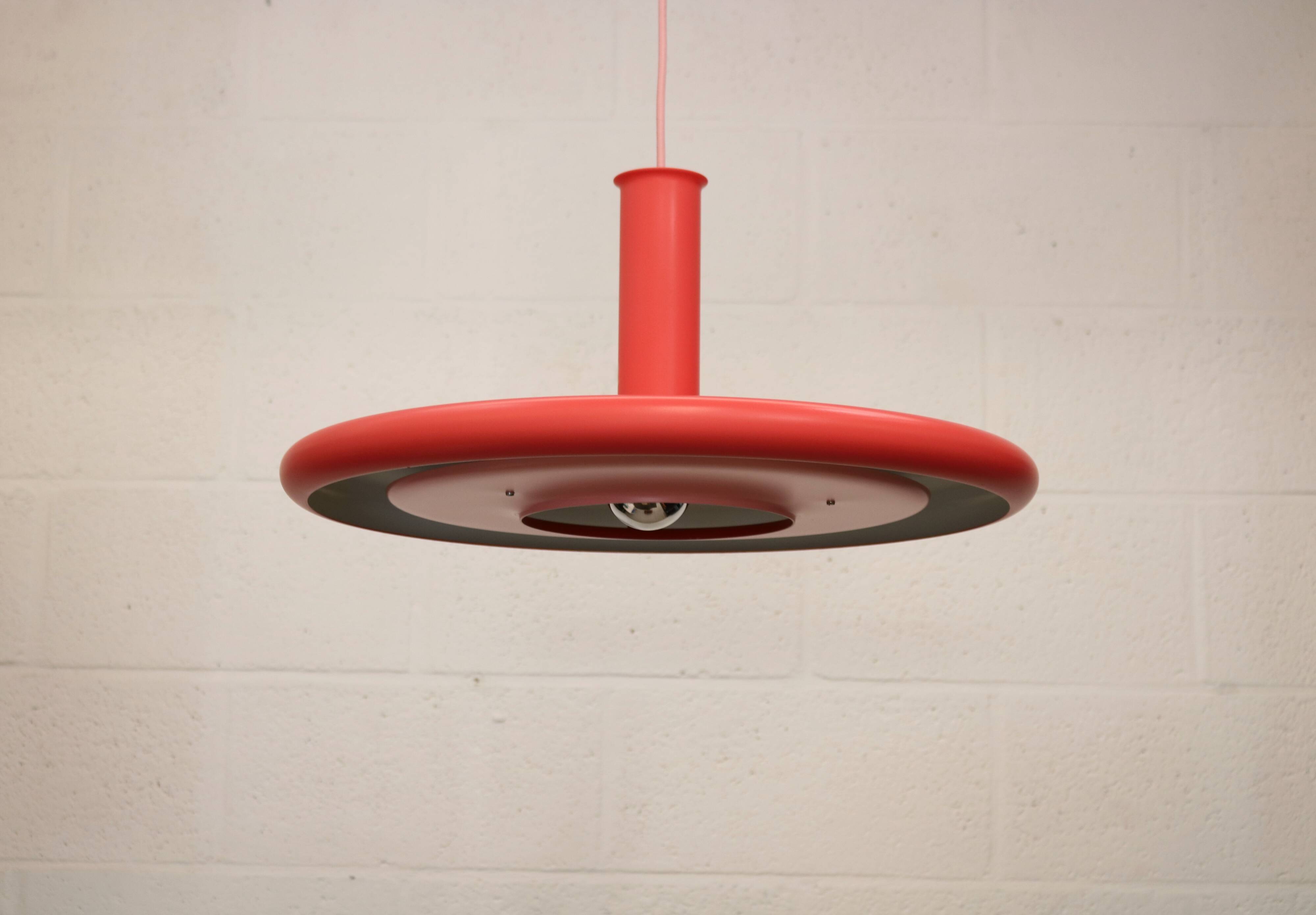 Pink Fog & Morup Optima vintage pendant lamp: Hans Due design, Denmark 1970