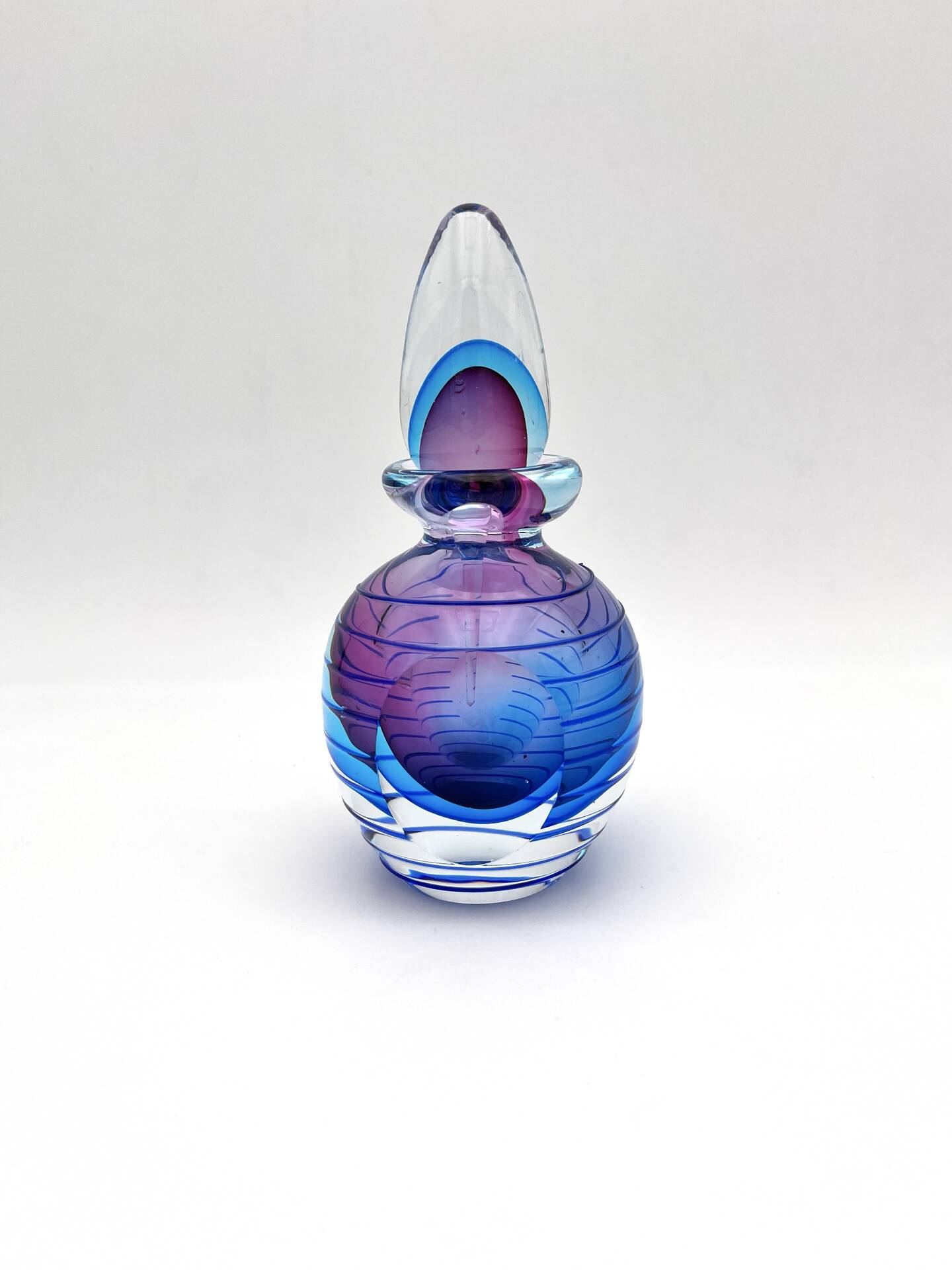 Murano Sommerso Perfume Bottle Signed with Polished Glass Faces 19cm