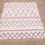 Recycled cotton handmade rug - Pink and white - Reversible