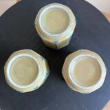 Trio de tasses à facettes en grès – Artisanat vintage beige & bleu gris