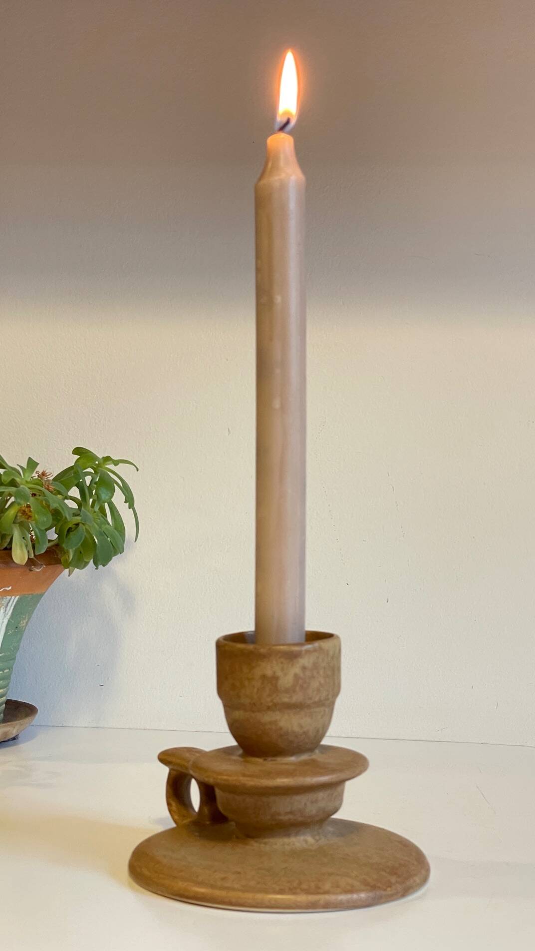 Geometric Hand CANDLE HOLDER Stoneware VINTAGE France