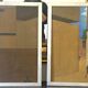 Pair of geometric surrealist modernist paintings