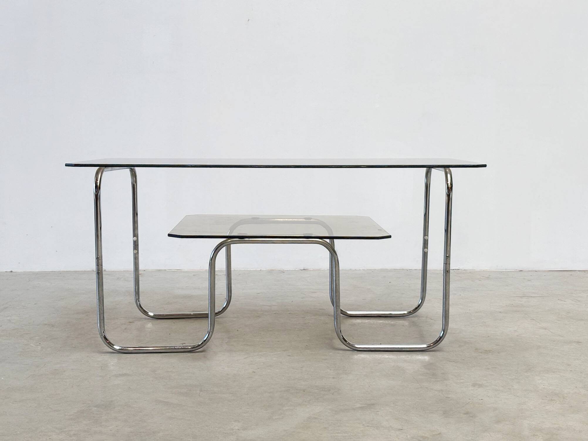 1980s 2-tier chrome coffee table