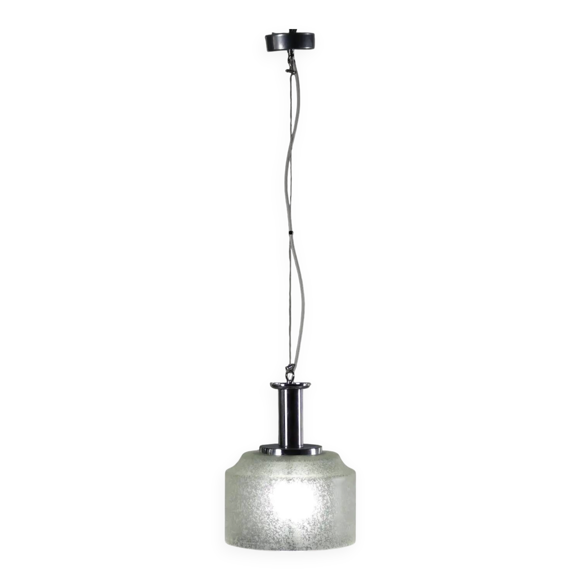 Suspension vintage en métal chromé et verre, Italie, années 1970