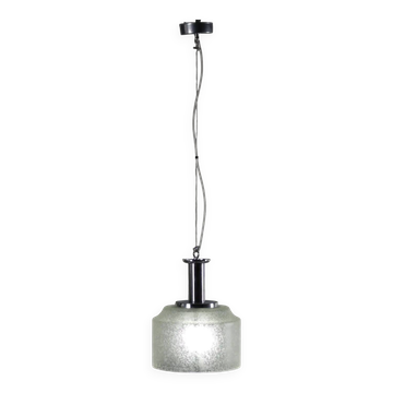 Vintage chrome metal and glass pendant light, Italy, 1970s