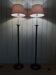 Pair of red enamelled metal floor lamps