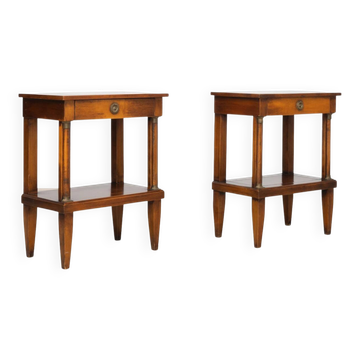 Pair of Empire Style Side Tables with Brass Details and Inlaid Tops, 1970s