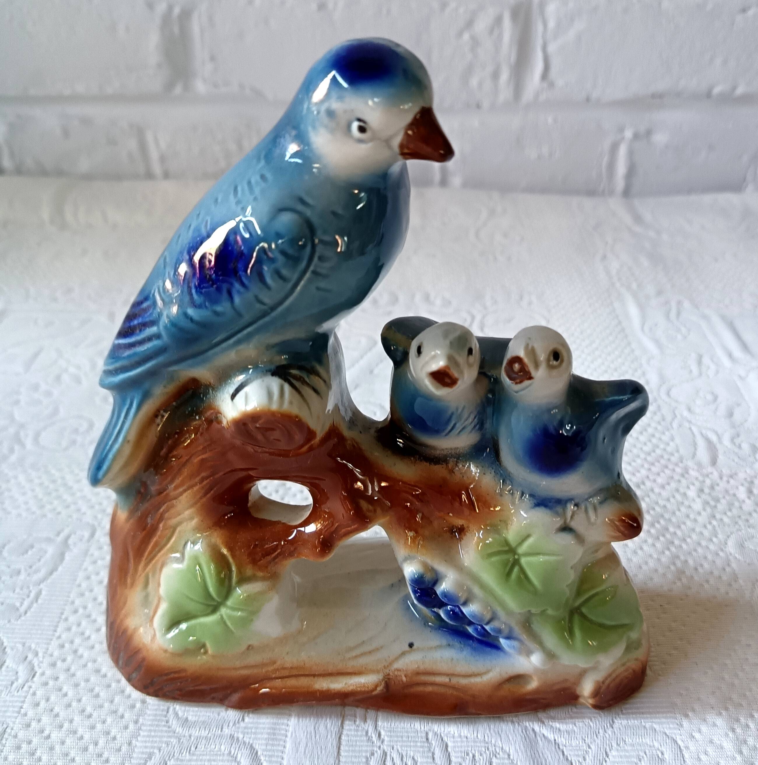 Vintage kitsch iridescent porcelain bird statuette