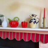 Vintage pepper slip / red and green ceramic covered pot / sugar bowl