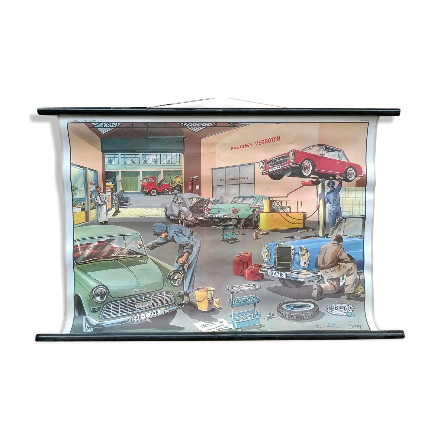 Affiche pédagogique ancienne "le garage"