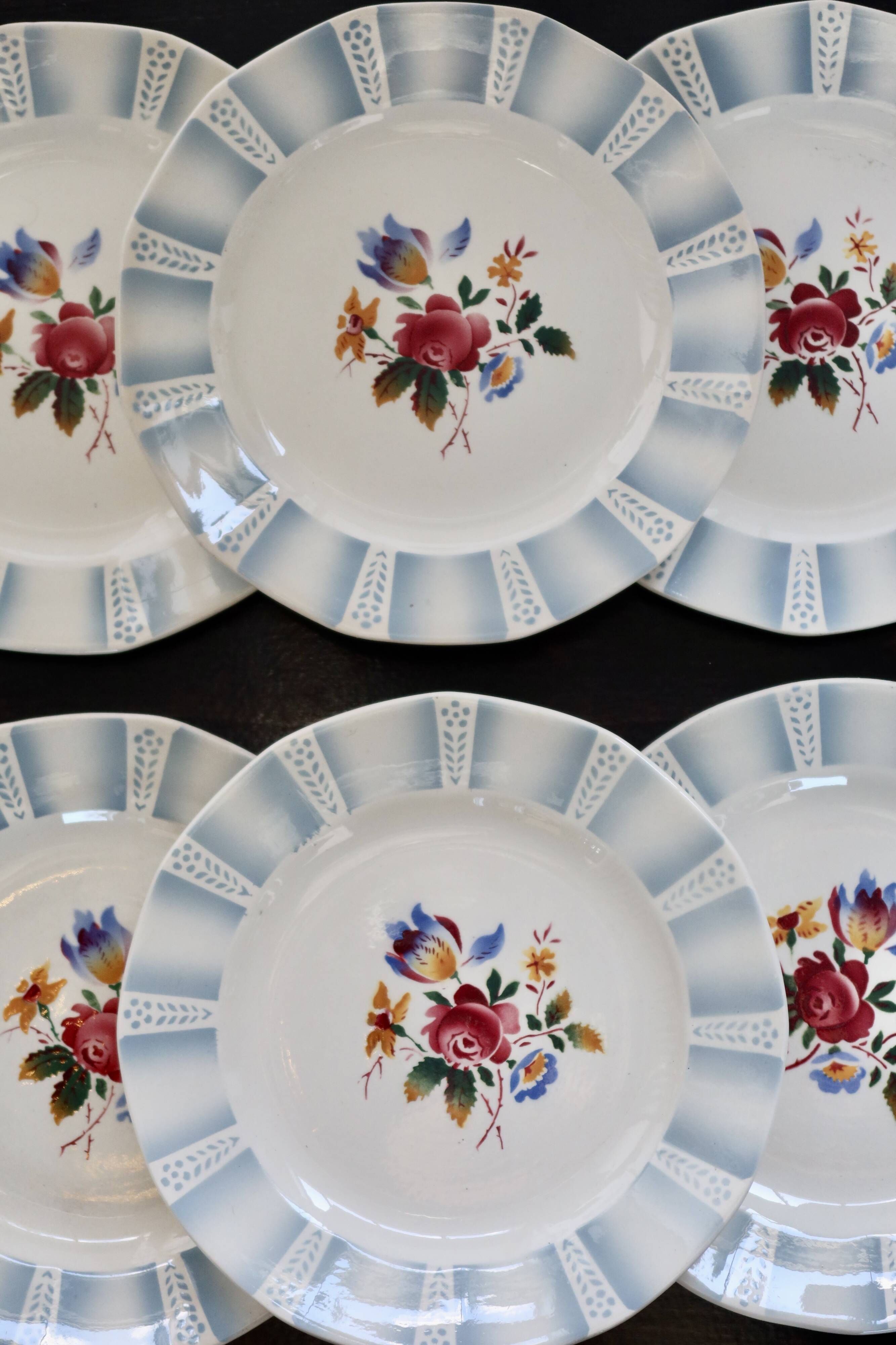 6 vintage Sarreguemines “Claude” dessert plates - Floral design