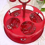 Table condiment server red metal turntable 6 vintage pieces
