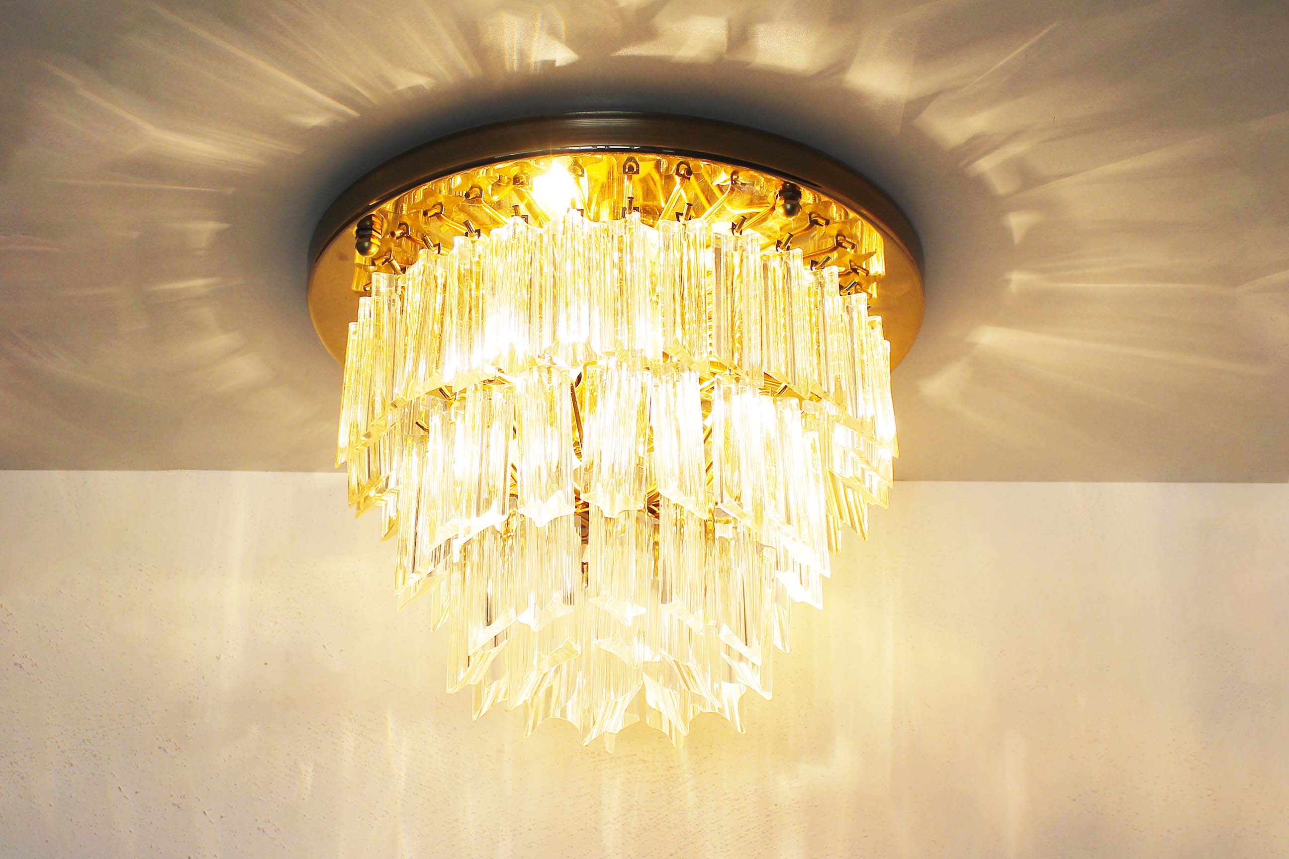Incredible and large 'Triedri' flush mount light by Paolo Venini for Venini