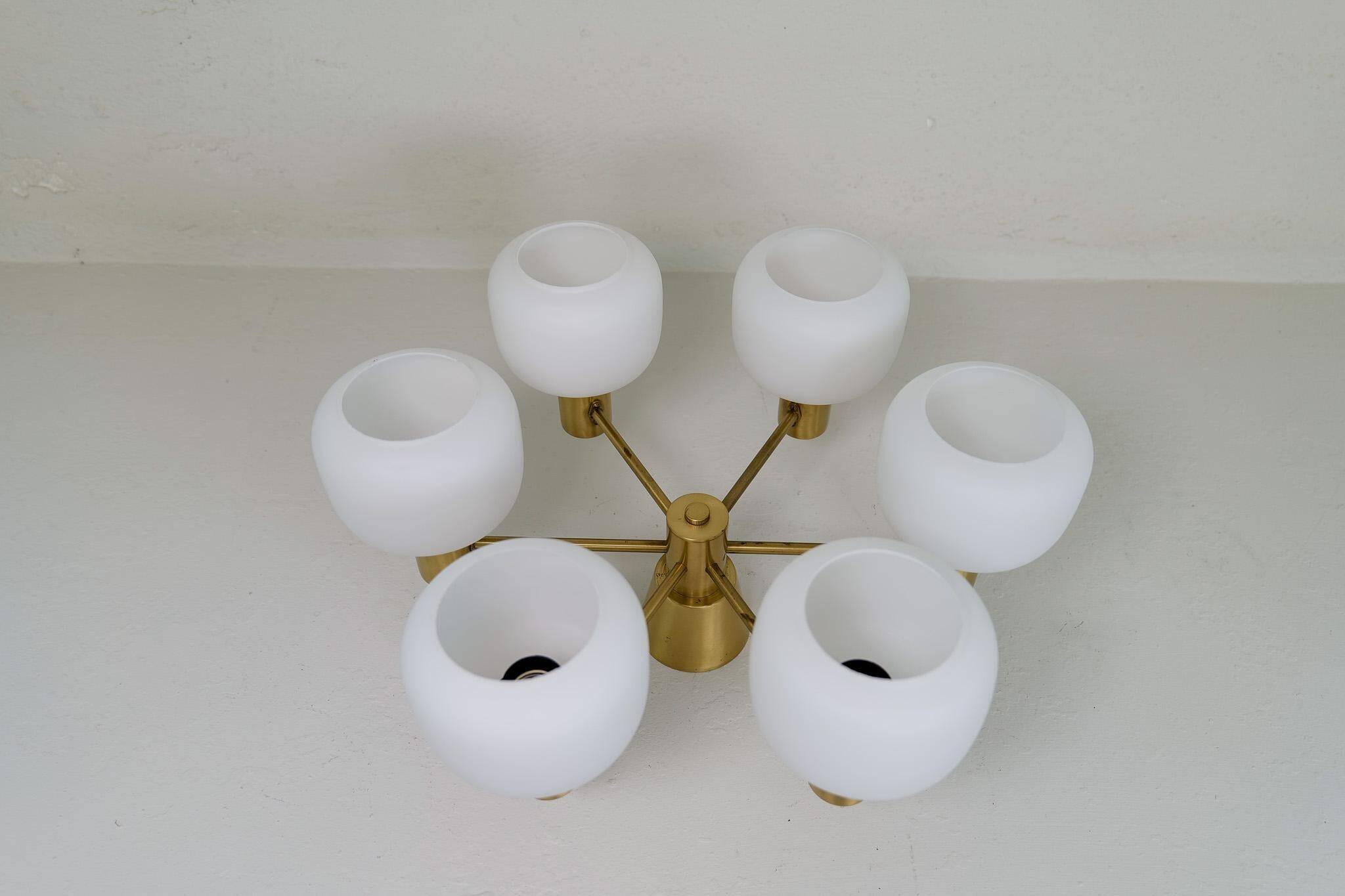 Mid-century brass ceiling light ASEA Sweden, 1950s