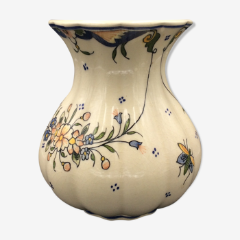 Vase Décor Rouen Earthenware Cracked Effect Flowers and Insect