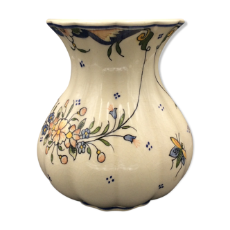 Vase Décor Rouen Earthenware Cracked Effect Flowers and Insect