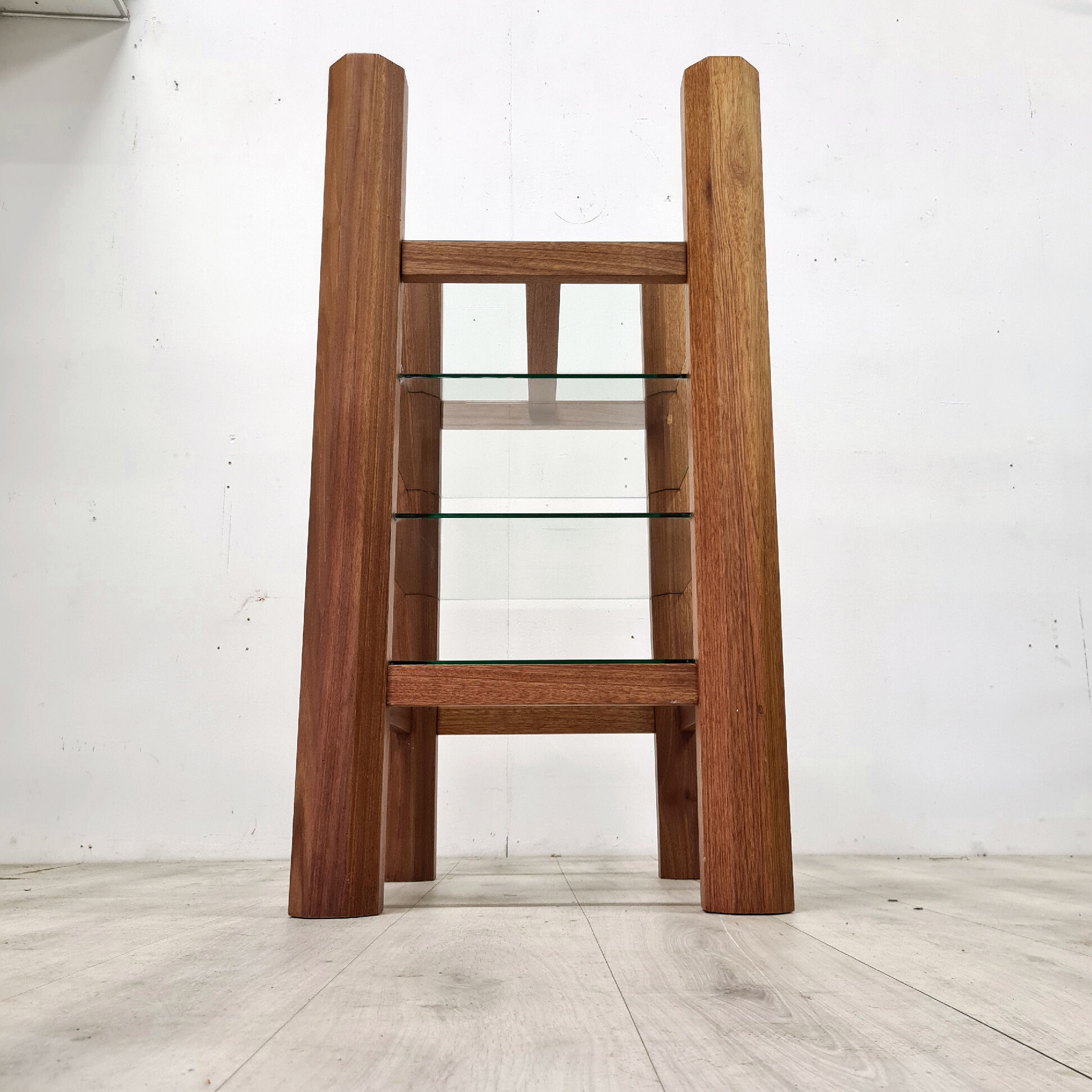 Custom made solid wood and glass hifi rack, 1970s