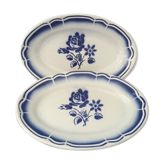 Deux raviers anciens fleuris en bleu