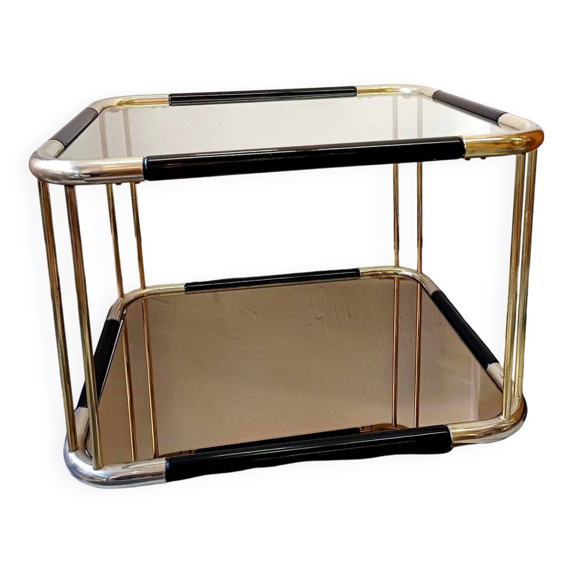 Brass and glass side coffee table 1970