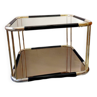Table basse d'appoint laiton et verre 1970