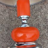 Designer lamp from the 70s in chrome metal and orange lacquered wood