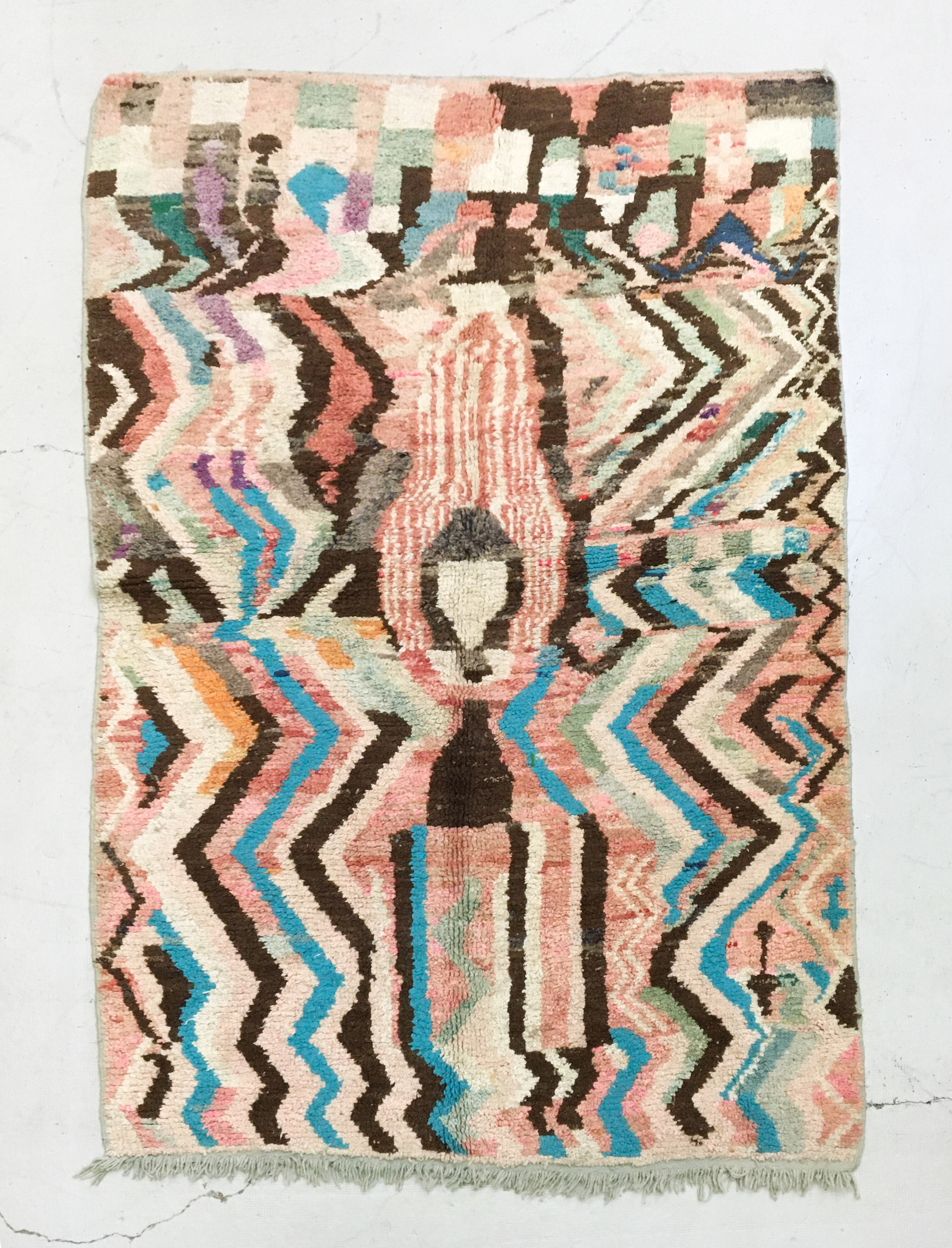 Moroccan Berber rug Boujaad ecru with colorful patterns 267x162cm