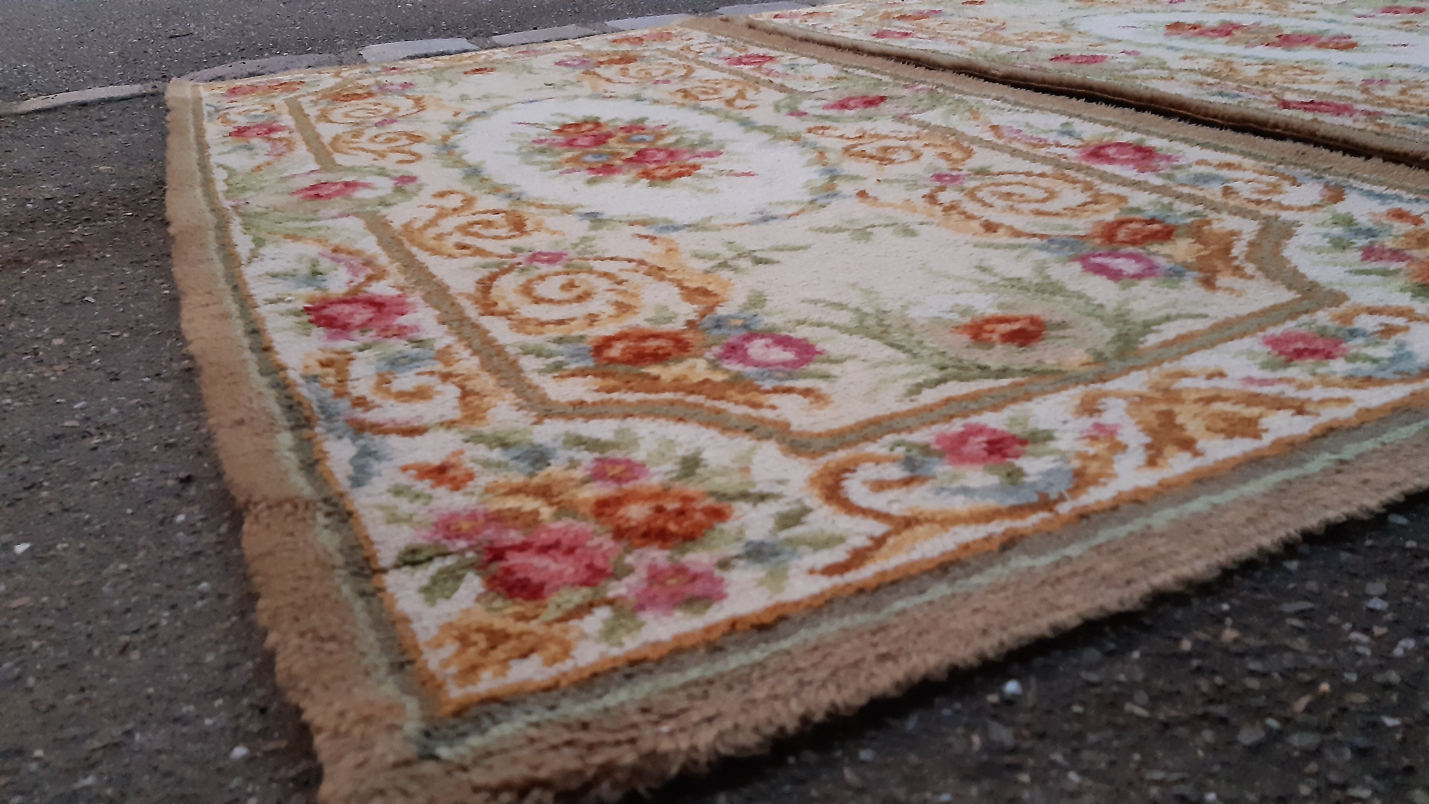 Pair of vintage carpets wool floral décor 137x68cm