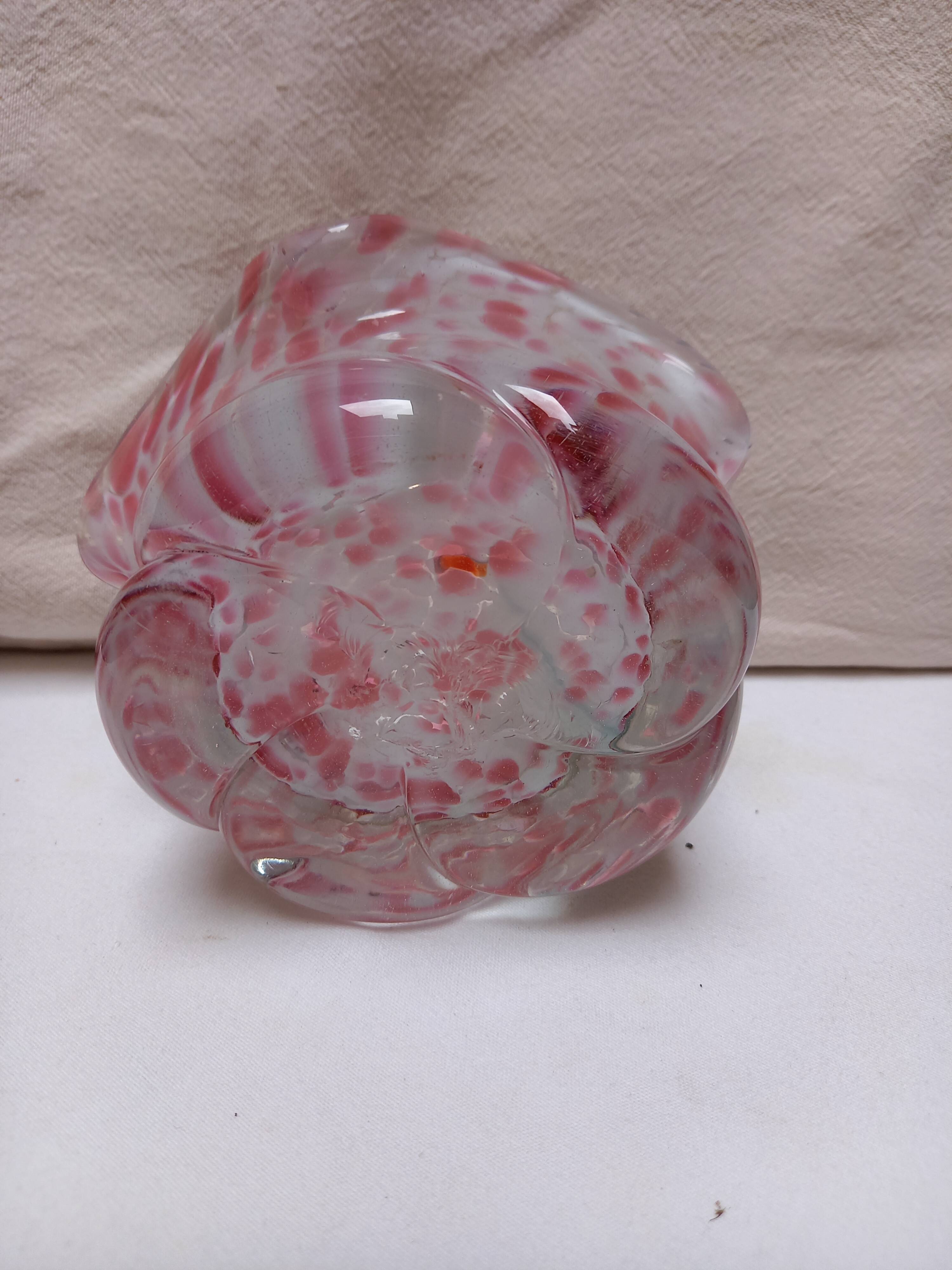 Vide-poche, coupelle en forme de fleur, verre de murano, rose et blanc